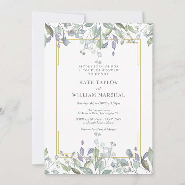 Invitación Ducha de boda para parejas florales de salvia y li (Anverso)