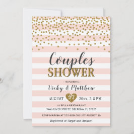 Invitación Ducha de Boda para Parejas Rosa Dorado Confeti