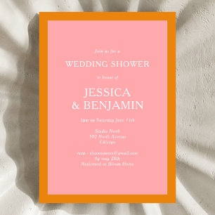 Invitación Ducha de Boda Rosa y Naranja Simple Moderna