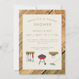 Invitación Ducha de Boda Rústica a la Parrilla y Reparaciones