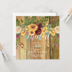 Invitación Ducha de Boda Rústica de Madera Cuadrada con Giras