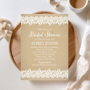 Invitación Ducha de Boda Rústica Kraft y Encaje