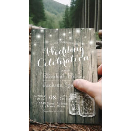 Invitación Ducha de boda Rústica Madera Mason Jar String Luce