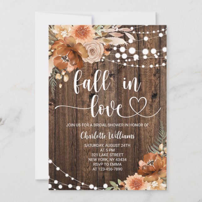 Invitación Ducha de Boda Terracotta Fall in Love (Anverso)