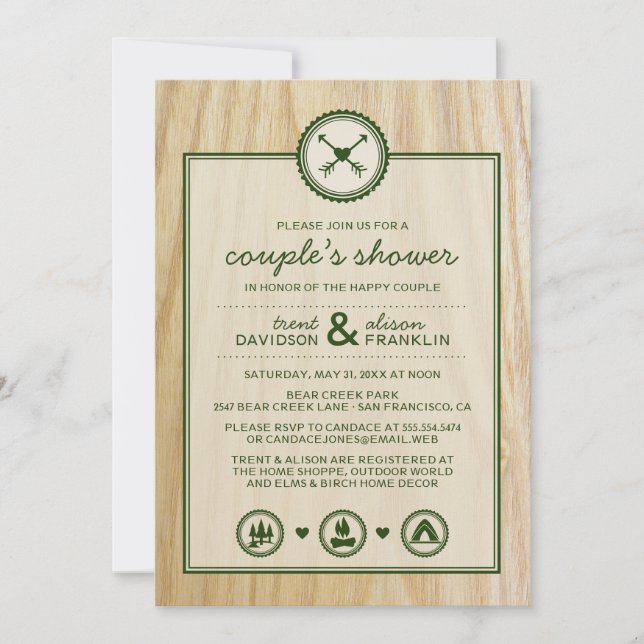 Invitación Ducha de Boda y pareja de glamour de madera (Anverso)