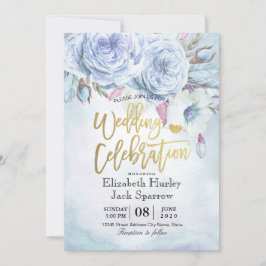Invitación Ducha de bodas acuarela plumas florales bohemias