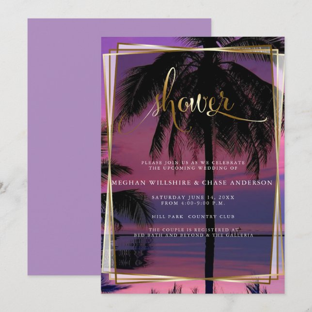 Invitación Ducha de bodas | Boda nocturno tropical exótico (Anverso / Reverso)