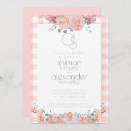 Invitación Ducha de bodas | Coral Floral Pintado Monograma