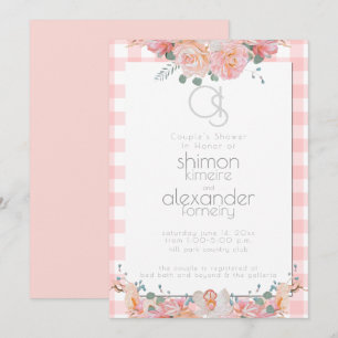 Invitación Ducha de bodas Coral Floral Pintado Monograma