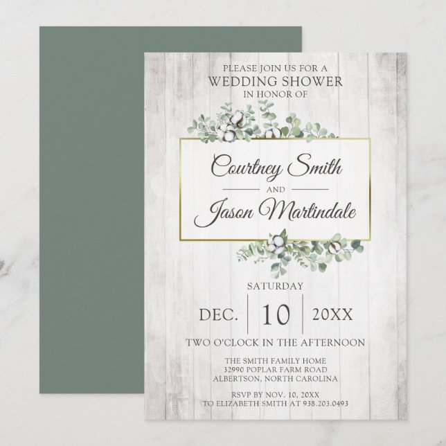 Invitación Ducha de bodas de algodón del sur de la Madera Rus (Anverso / Reverso)