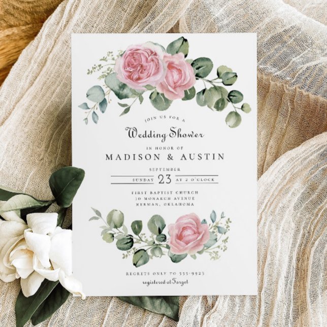 Invitación Ducha de bodas de arco floral rosa de Eucalyptus (Subido por el creador)
