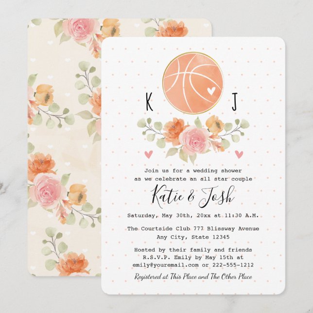 Invitación Ducha de Bodas de baloncesto con tema de baloncest (Anverso / Reverso)