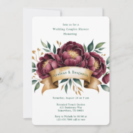 Invitación Ducha de Bodas de borgoña y peonia esmeralda