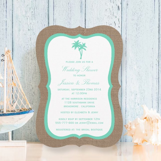 Invitación Ducha de bodas de la playa de Burlap de la Palm Tr (Subido por el creador)