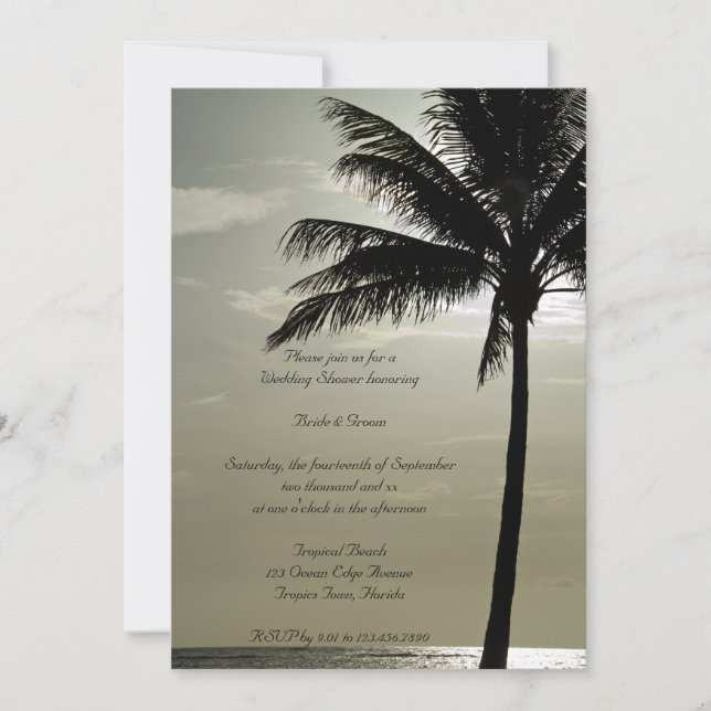 Invitación Ducha de bodas de la playa de la silueta de la pal (Anverso)