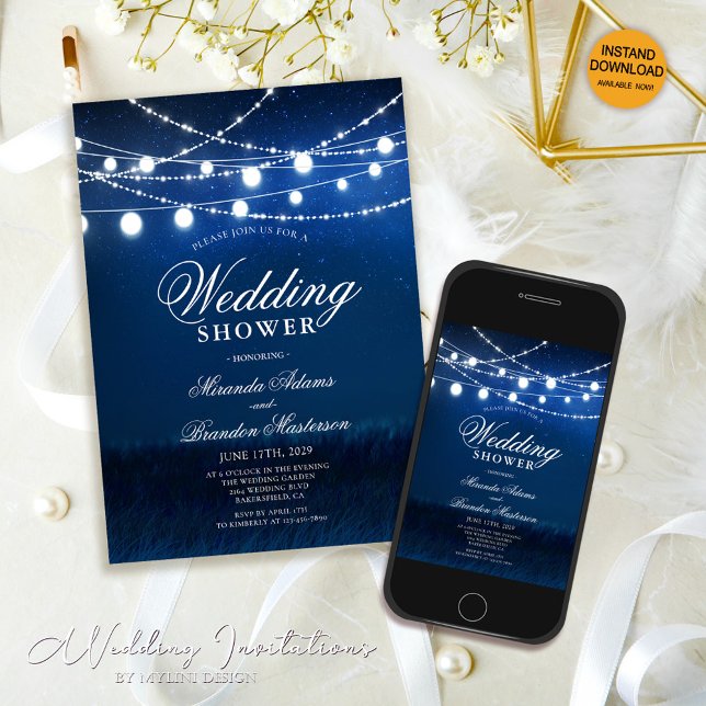 Invitación Ducha de bodas de luces azules y plateadas (Subido por el creador)