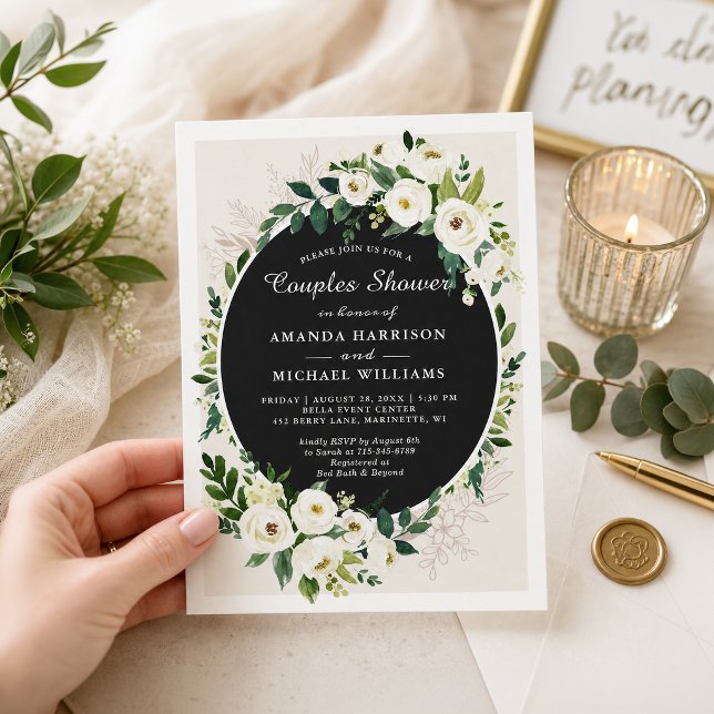Invitación Ducha de bodas de parejas con flores blancas y veg (Subido por el creador)