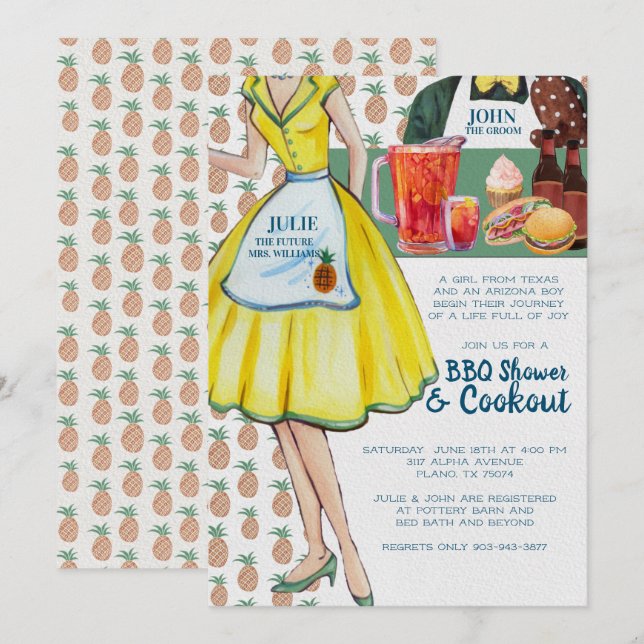 Invitación Ducha de bodas de parejas de barbacoa | Pareja Vin (Anverso / Reverso)