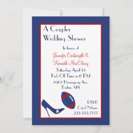 Invitación Ducha de bodas de parejas de fútbol rojo y azul