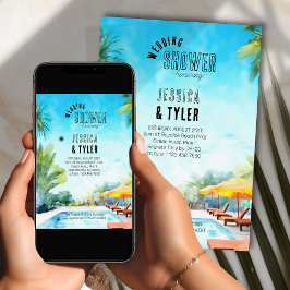 Invitación Ducha de bodas de verano acuarela piscina tropical
