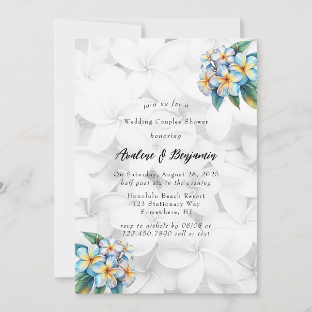 Invitación Ducha de Bodas hondureños florales de Frangipani (Anverso)