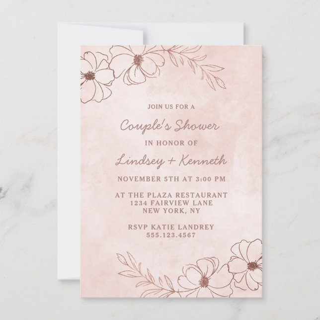 Invitación Ducha de bodas para parejas de oro rosadas y Rosas (Anverso)