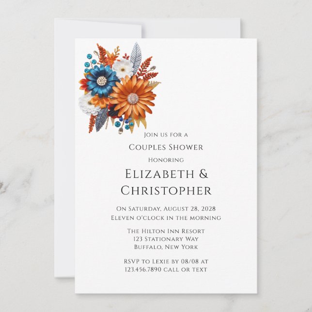 Invitación Ducha de bodas secuenciales de flores de otoño (Anverso)