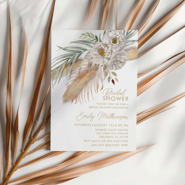 Invitación Ducha de Boho Pampas Grass & Floral Bridal (Subido por el creador)