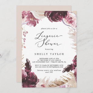 Invitación Ducha de Boho Pampas Grass Lingerie