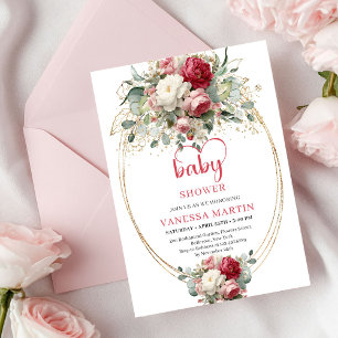 Invitación Ducha de Boho sin tiempo Rojo Carmesí Blanco Verdo