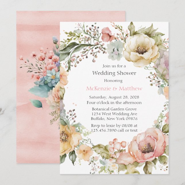 Invitación Ducha de Boho Spring Pastel Peony Floral Wedding (Anverso / Reverso)