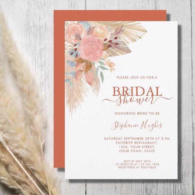 Invitación Ducha de Boho Terracotta Pampas Grass Floral Brida (Subido por el creador)