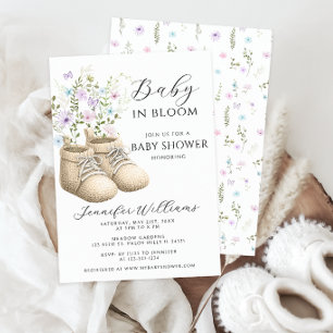 Invitación Ducha de Botitas Florales Bebé Neutral en Flor