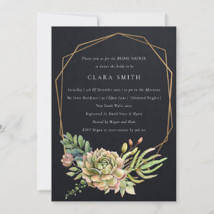 INVITACIÓN DUCHA DE BRIDAL DE CACTI, SUCULENTE DESIERTO NEGRO
