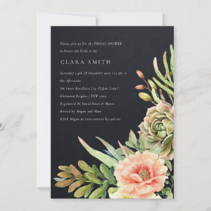 INVITACIÓN DUCHA DE BRIDAL DE CACTI, SUCULENTE DESIERTO NEGRO