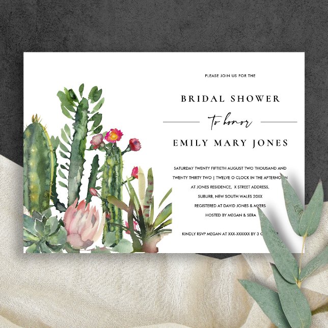 INVITACIÓN DUCHA DE BRIDAL DE LA FOLLETA DE CACTI DE DESIERTO (Subido por el creador)