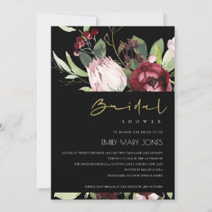 INVITACIÓN DUCHA DE BRIDAL FLORAL DE LA PROTEA BURGUNDY DE RU