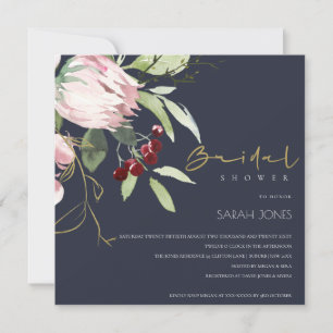 INVITACIÓN DUCHA DE BRIDAL FLORAL DE LA PROTEA DE BURGUNDY DE