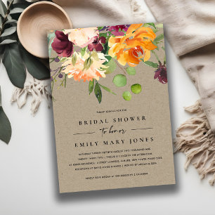INVITACIÓN DUCHA DE BRIDAL FLORAL DE NARANJA AMARILLO DE RUBO
