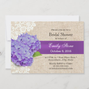 Invitación Ducha de Brito Burlap de color Morado Vintage