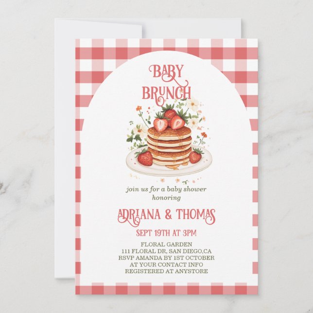 Invitación Ducha de Brunch de Panqueques de Fresa para Bebe (Anverso)