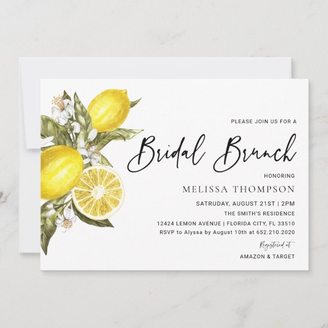 Invitación Ducha de Brunch Rústico Lemon Bridal (Anverso)