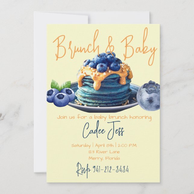 Invitación Ducha de brunch y bebé de arándanos (Anverso)