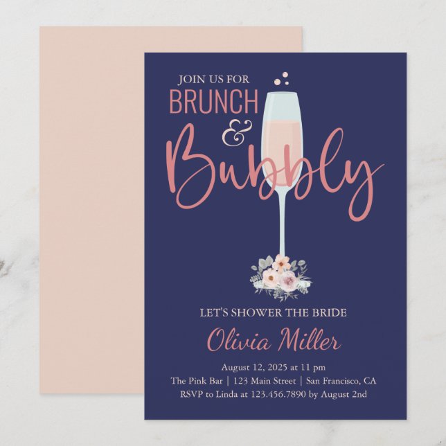 Invitación Ducha de brunch y burbuja de novia (Anverso / Reverso)