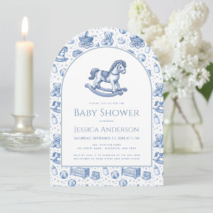 Invitación Ducha de Caballo Mecedor para Niño Azul y Blanco c
