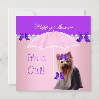 Invitación Ducha de cachorros Perro lindo Yorkie rosa púrpura