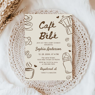 Invitación Ducha de café para bebé dibujada a mano Cafe Bebe
