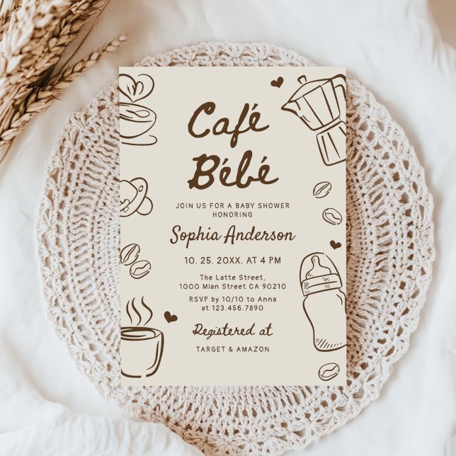Invitación Ducha de café para bebé dibujada a mano Cafe Bebe (Subido por el creador)