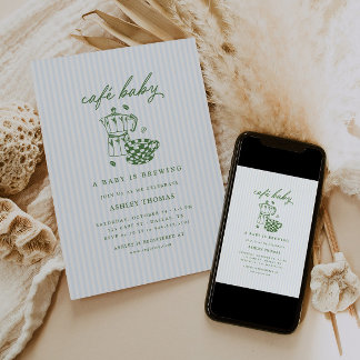 Invitación Ducha de Café para Bebe | El bebé verde y azul est