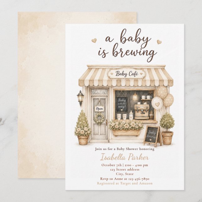 Invitación Ducha de Café para el Bebe Neutral (Anverso / Reverso)